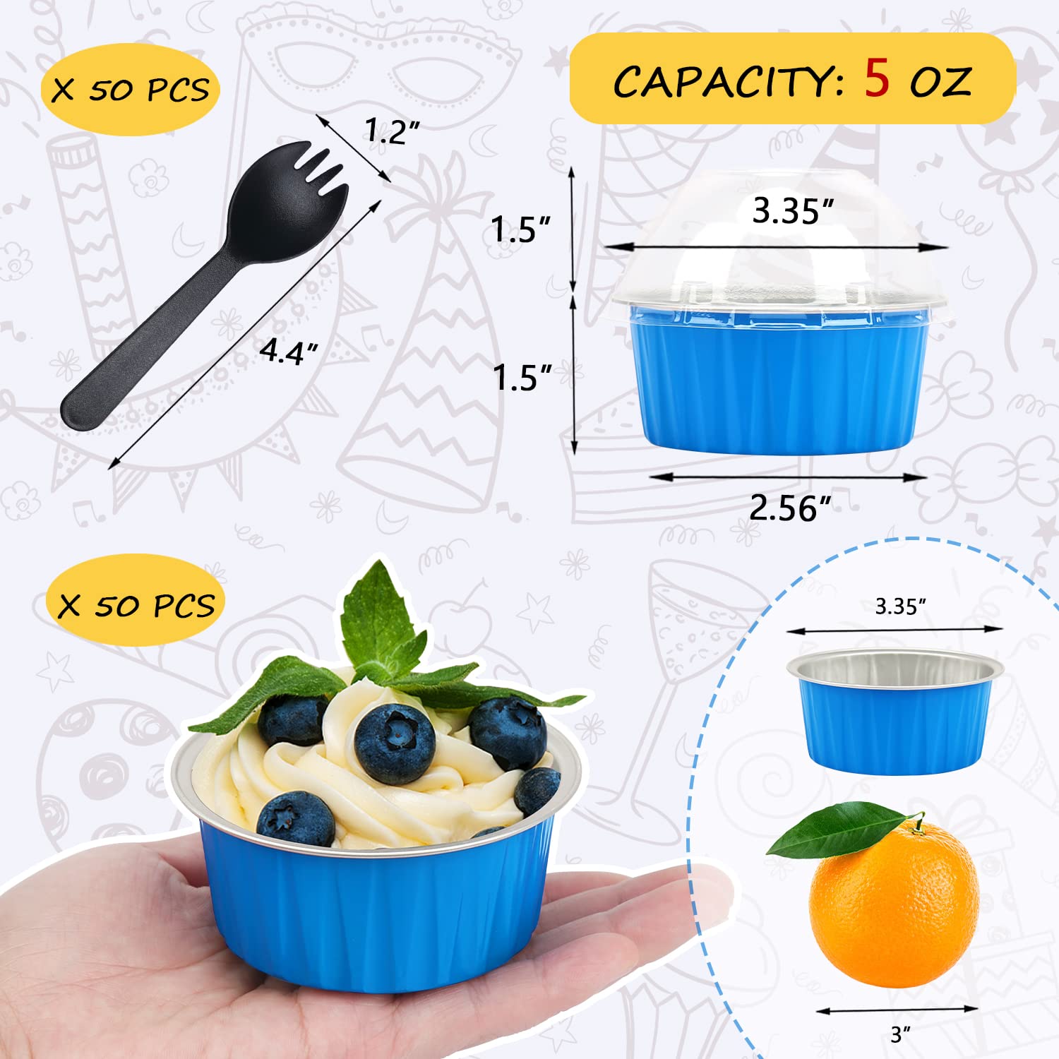 5Oz Muffin Tins With Lids 50 Pack,Free-Air Aluminum Foil Cupcake Liners Baking Pans,Jumbo Muffin Liners Cupcake Pans,Disposable